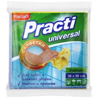 Салфетка для уборки "Paclan" Practi universal 38*38см 70% вискоза 30% полиэстер, 3шт 003409