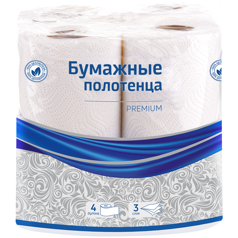 Полотенца бумажные "Office Clean" Premium, 3 слоя, 4 рулона 300443
