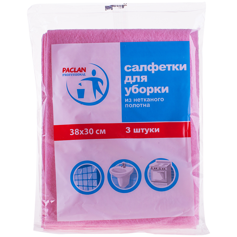 Салфетка для уборки "Paclan" Professional 38*30см 70% вискоза 30% полиэстер, 3шт 72340