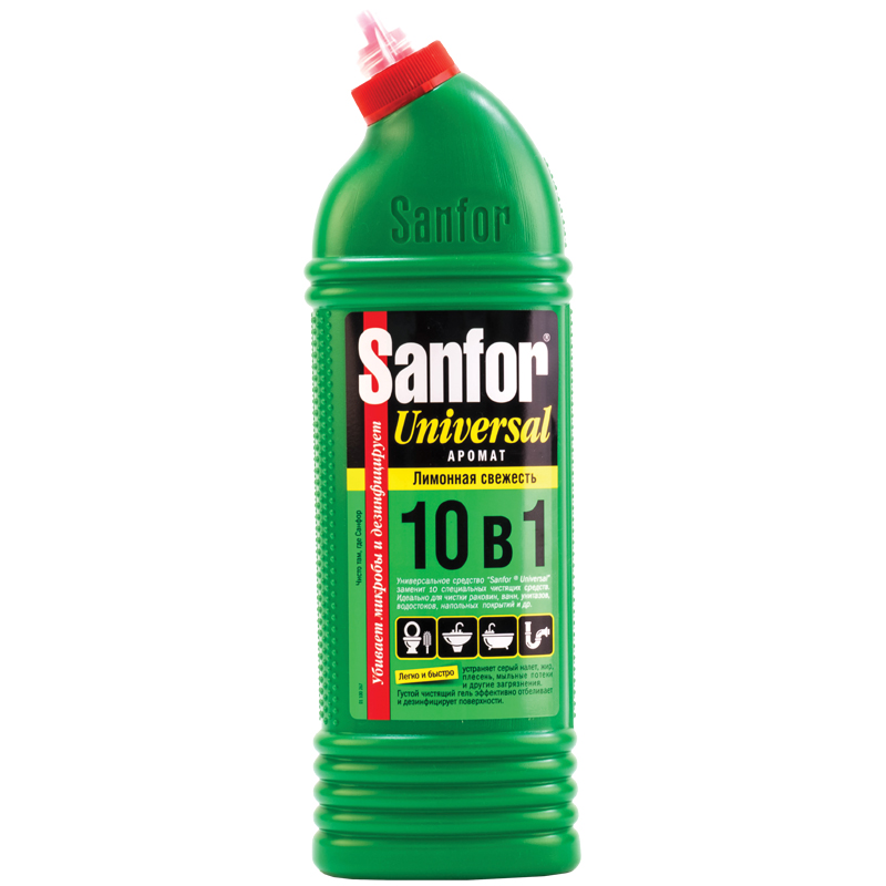 Чистящий гель "Sanfor" Universal Лимонная свежесть, очищение, дезинфекция, блеск, 1000гр 10356