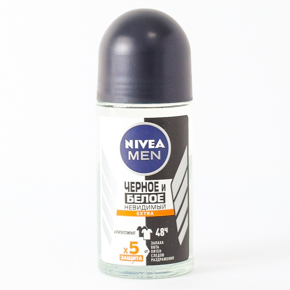 Антиперспирант - роликовый мужской "Nivea men" Черное и белое, невидимый. Extra, 50мл 30084