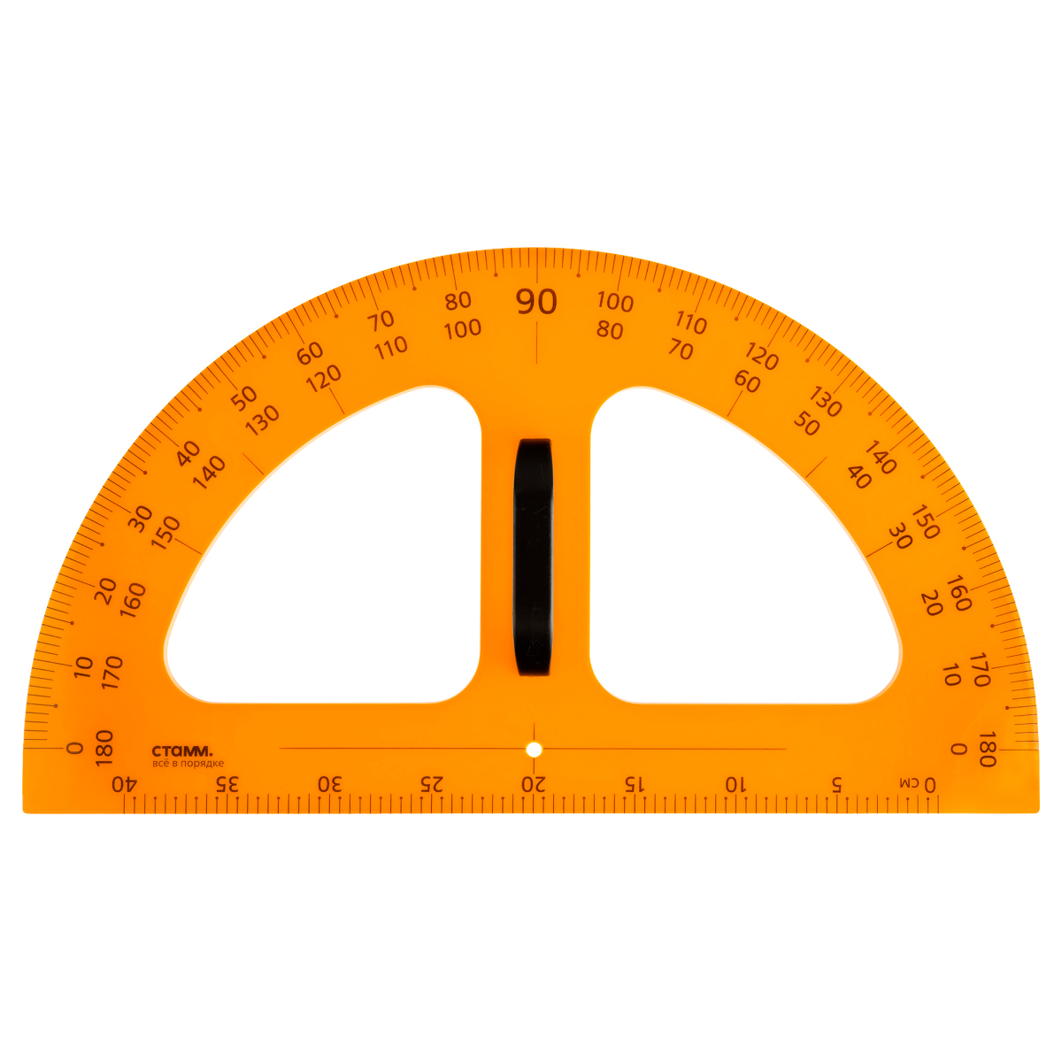 Транспортир 50см, 180° пластиковый, непрозрачный оранжевый "Стамм" БС ТР-13289