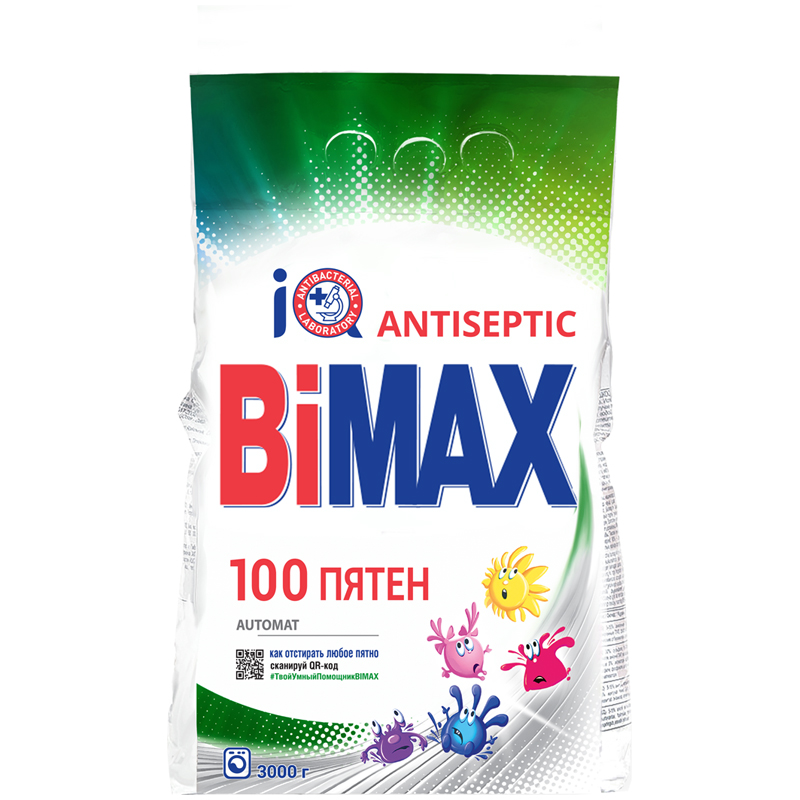 Порошок стиральный "Bimax" 100 пятен, машинная стирка, для всех типов тканей, 3кг 12824