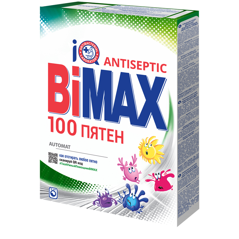 Порошок стиральный "Bimax" 100 пятен, машинная стирка, для всех типов тканей, 400гр 12800
