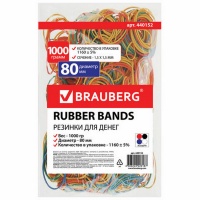 Банковская резинка для денег 1000гр, 80мм ассорти "Brauberg" 440152