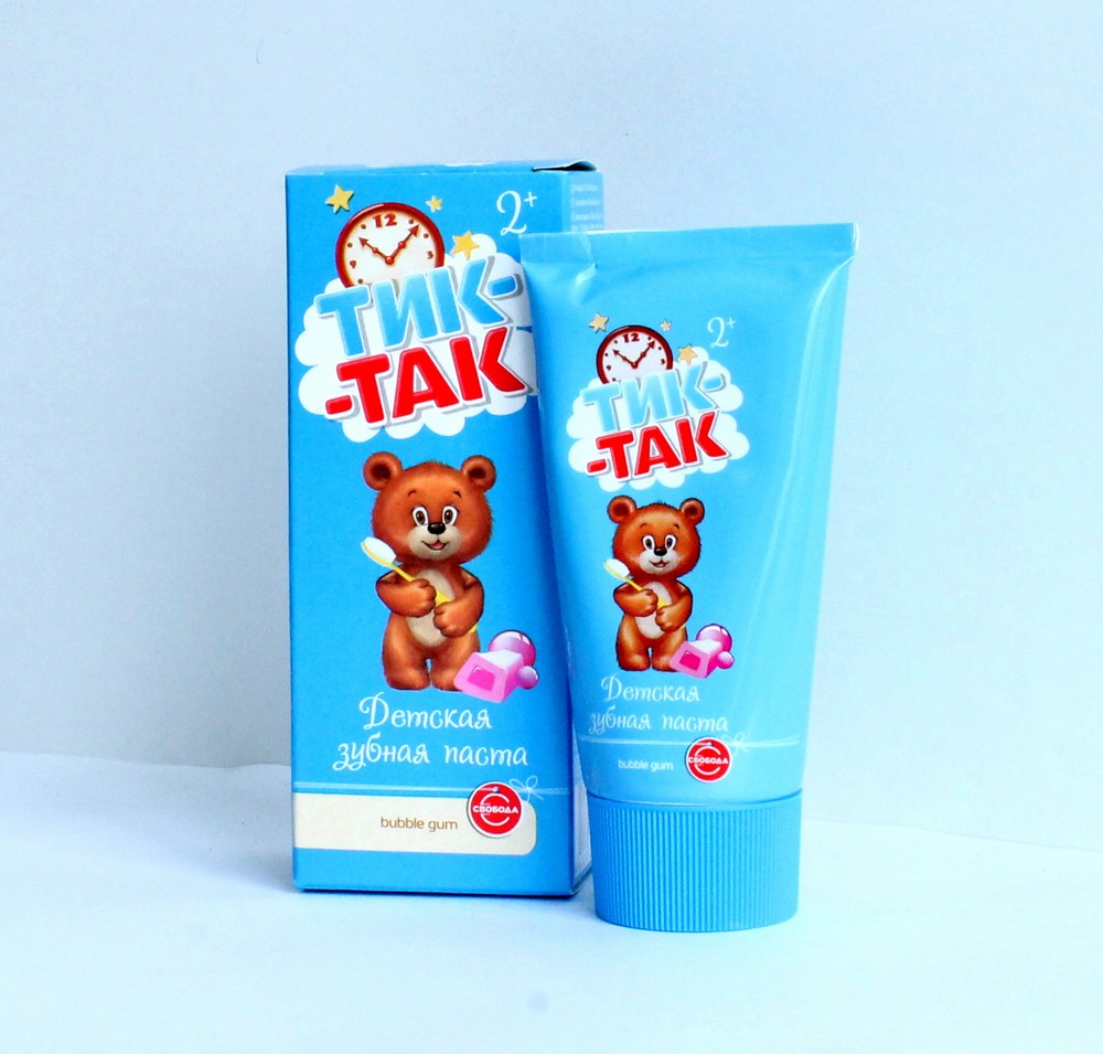 Зубная паста детская "Тик-так" от 0+ бережный уход, Bubble-gum 62 мл  41896