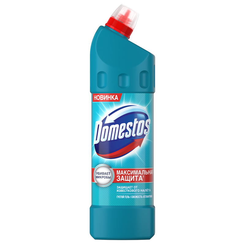 Чистящий гель "Domestos" Максимальная защита, свежесть атлантики, удаляет известковый налет, 1000мл 