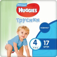 Подгузники-трусики "Huggies" Haggies Boy для мальчиков, 4 (9-14кг), 17шт 61264307