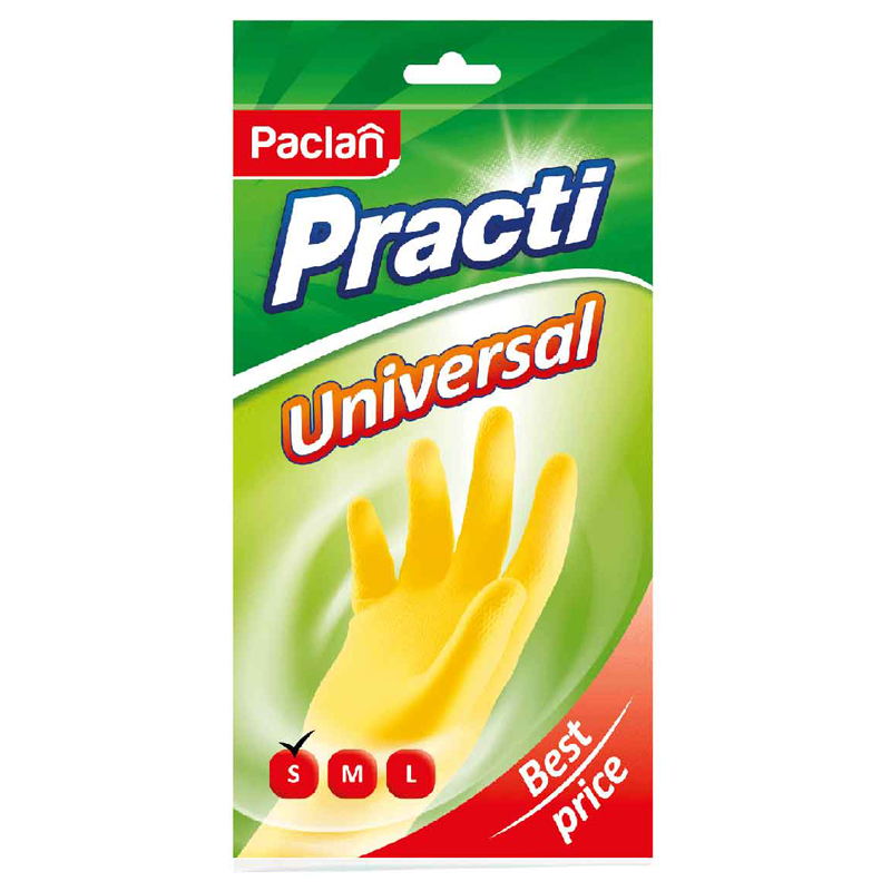 Перчатки для уборки "Paclan" Universal, S, резиновые, желтые 17636