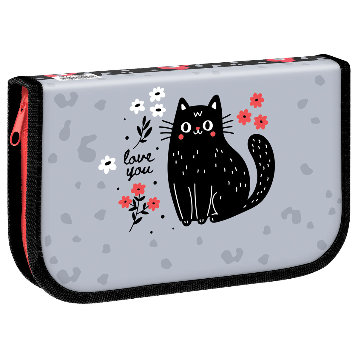 Пенал 1 отделение картон/полиэстер с рисунком "ArtSpace" Black Cat with Flower ПК7_Л130001
