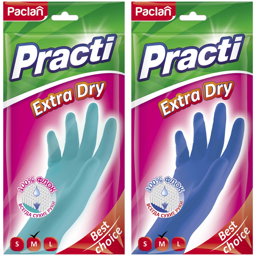 Перчатки для уборки "Paclan" Extra Dry, M, резиновые, голубые 15205