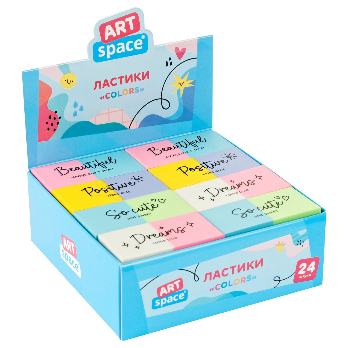 Ластик прямоугольный ассорти "ArtSpace" Colors ER_44733
