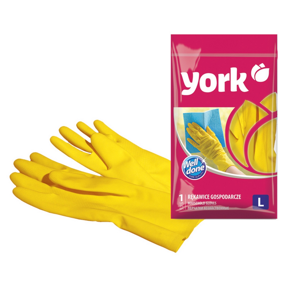 Перчатки для уборки "York" БС, L, латексные, желтые 092010