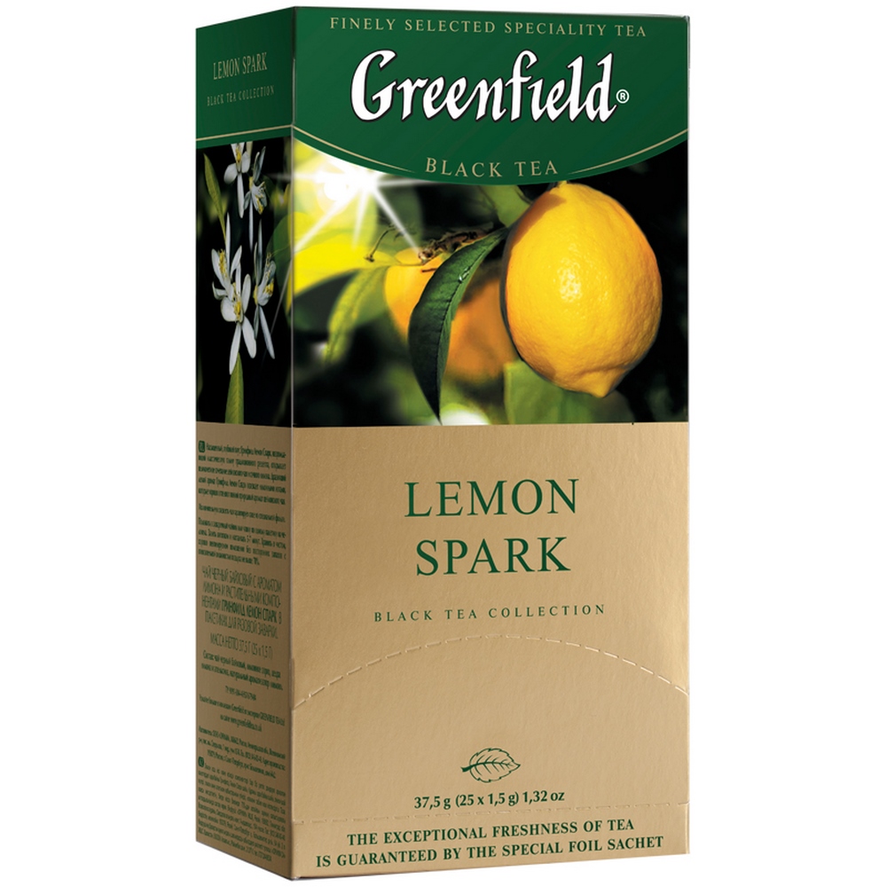Чай крепкий черный, пакетированный, 25*1.5гр "Greenfield" Lemon Spark, 07118