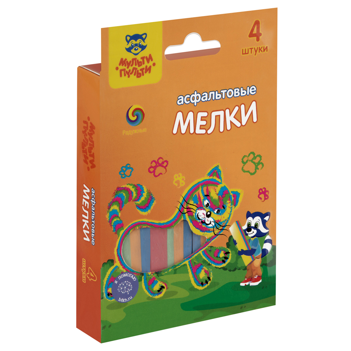 Мел асфальтовый 4 цвета 4 штуки, ассорти, прямоугольный "Мульти-Пульти" Радужные ЦМ_50483