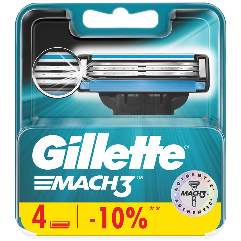 Сменная кассета для бритья "Gillette" MACH 3, 2 лезвия, 4шт 43531