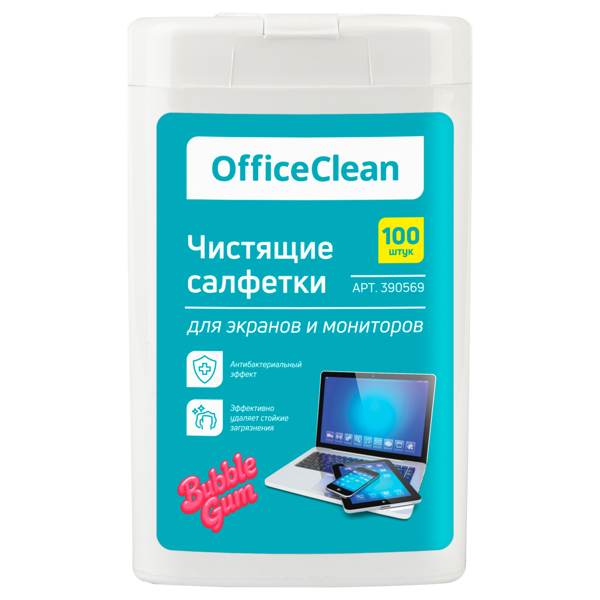 Салфетки чистящие для экранов 100шт "Office Clean" Бабл гам 390569