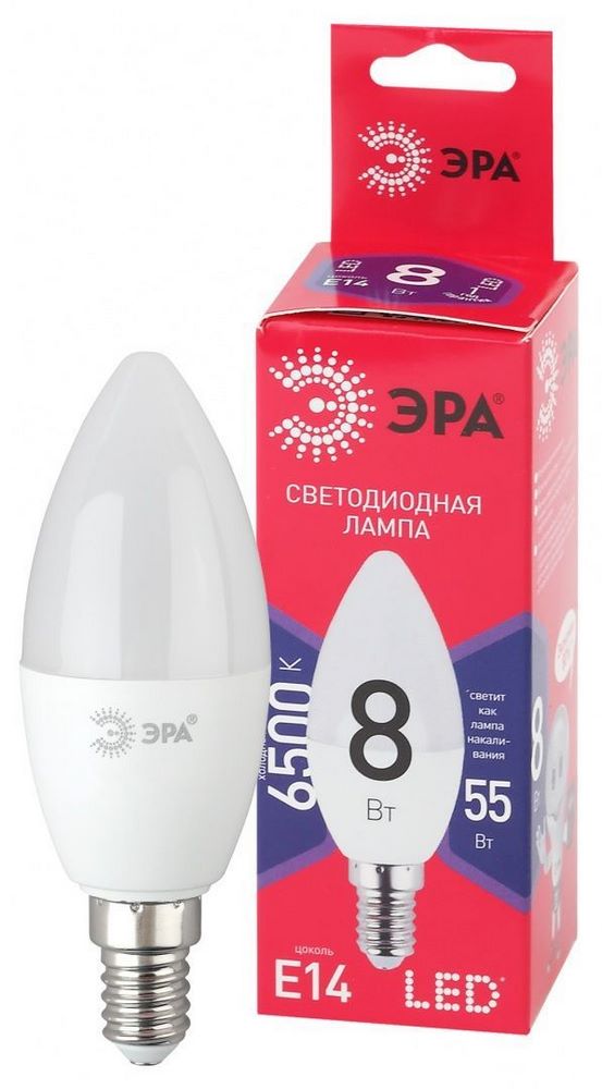 Светодиодная лампа, E14 8Вт, холодный свет, "Эра" LED 85888