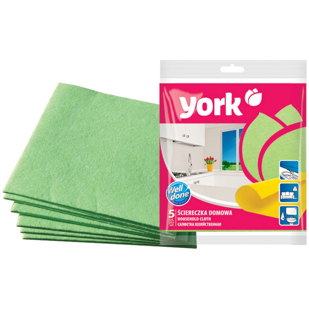 Салфетка для уборки "York" БС 35*35см вискоза+полиэстер+полипропилен, 5шт 020020
