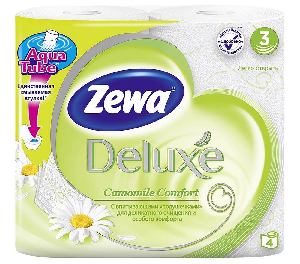 Туалетная бумага "Zewa" Deluxe, ромашка, 3 слоя, 4шт 60133