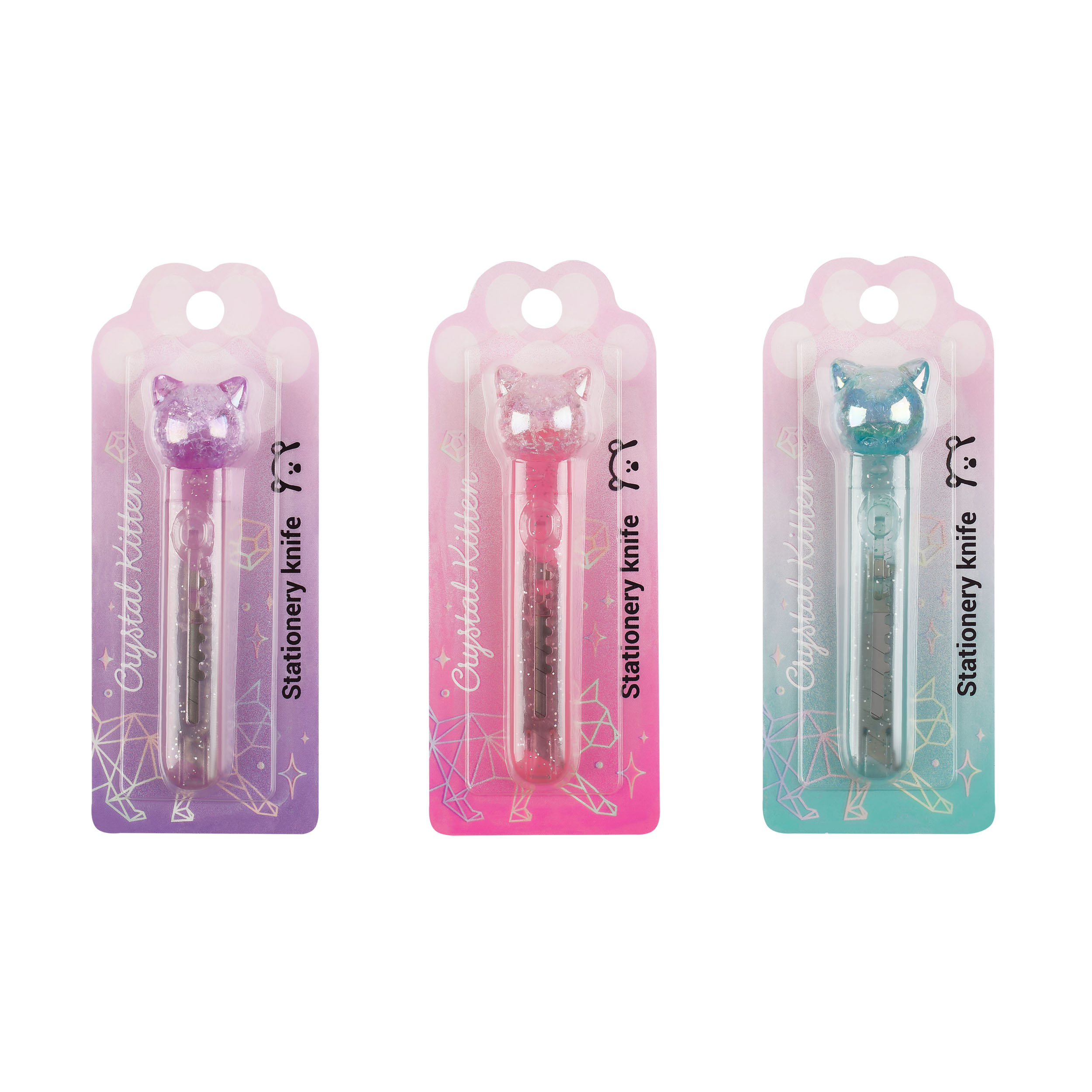 Нож канцелярский 9мм пластиковый со вставками ассорти "Meshu" Crystal Kitten MS_64840