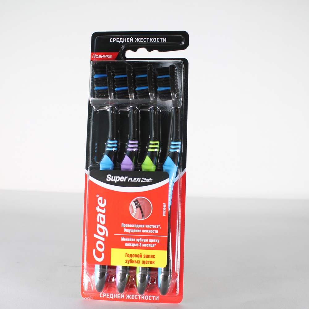 Зубная щётка "Colgate" Super flexi black, 4шт средняя щетина 80844