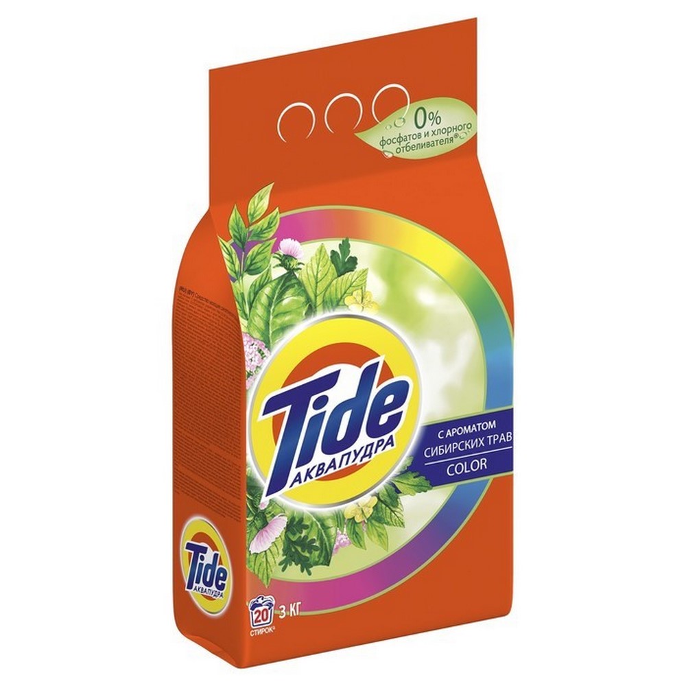 Порошок стиральный "Tide" Color, сибирские травы, машинная стирка, для всех типов тканей, 3кг 09563