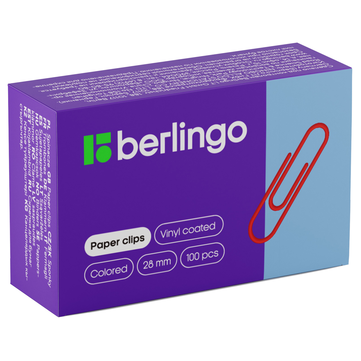 Скрепки 28мм фигурные, виниловые цветные, ровные, 100шт "Berlingo" BK2514