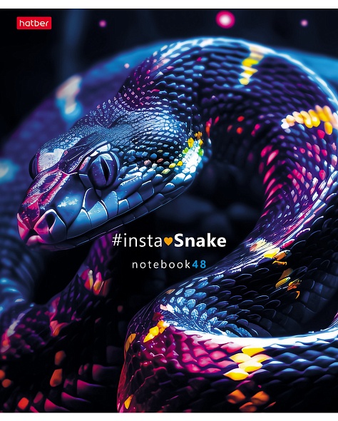 Тетрадь А5 48 листов клетка, на скрепке, с рисунком+фольга+твин-лак "Hatber" Instasnake 0084849