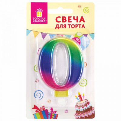 Свечи для торта цифры, 1шт "Золотая сказка" Цифра 0, радужная 591433