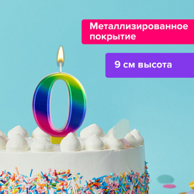 Свечи для торта цифры, 1шт "Золотая сказка" Цифра 0, радужная 591433